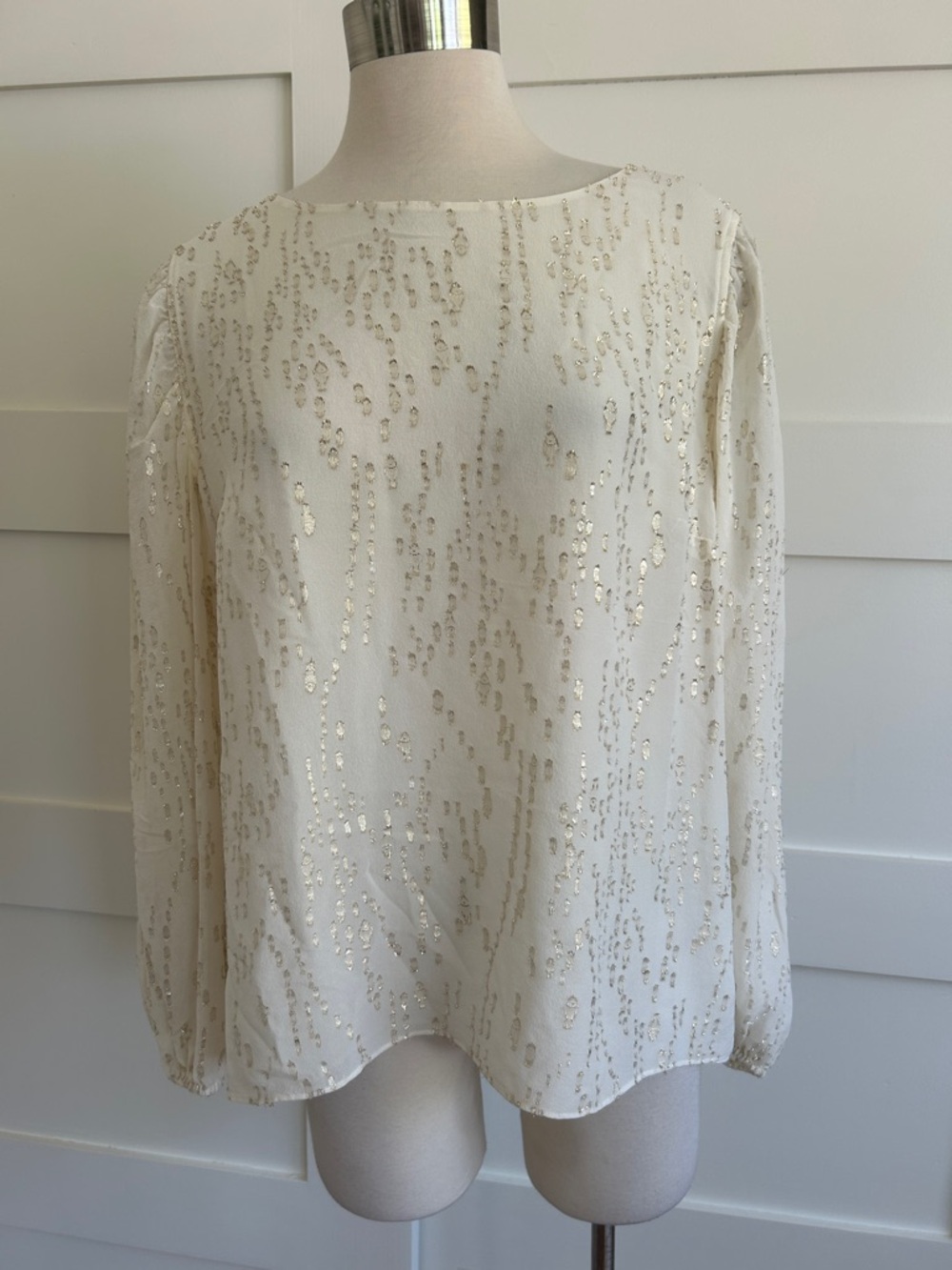 Lilly Pulitzer- Miriam Ivory Sequin-Accent Long Sleeve Blouse
